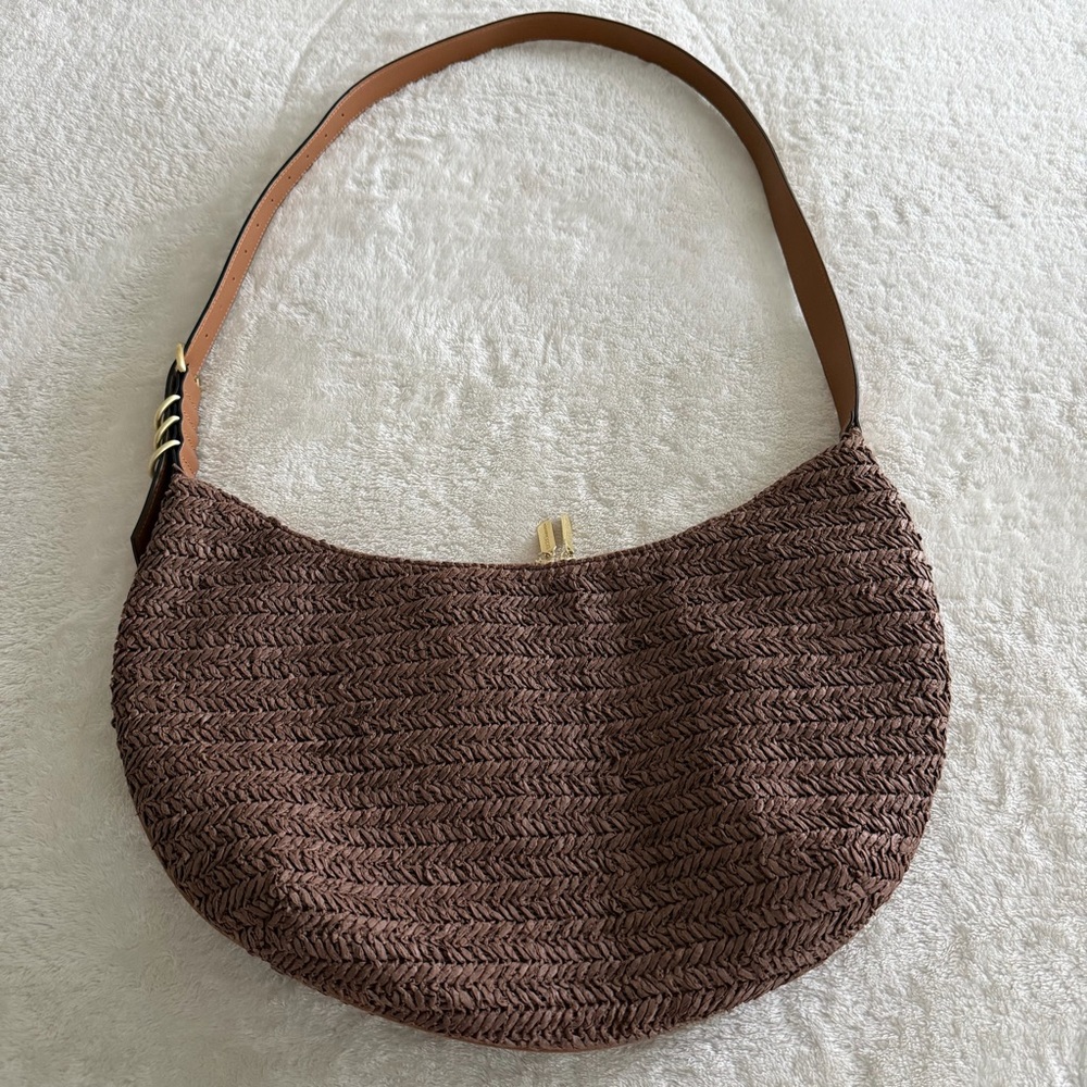 Brown Slouchy Straw Convertible Hobo Crossbody Bag